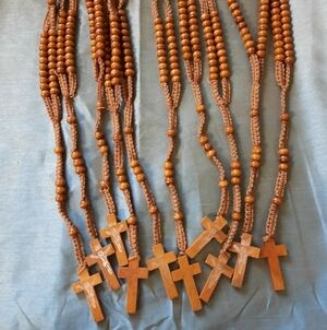 10 Olive Wooden Rosary Beads with Cross New